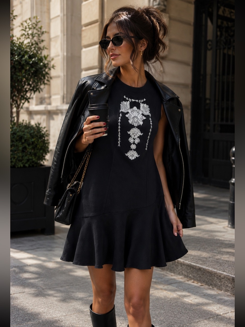 MARCHESA VOYAGE Black White Embroidered Scuba Tank Mini Dress Size 2